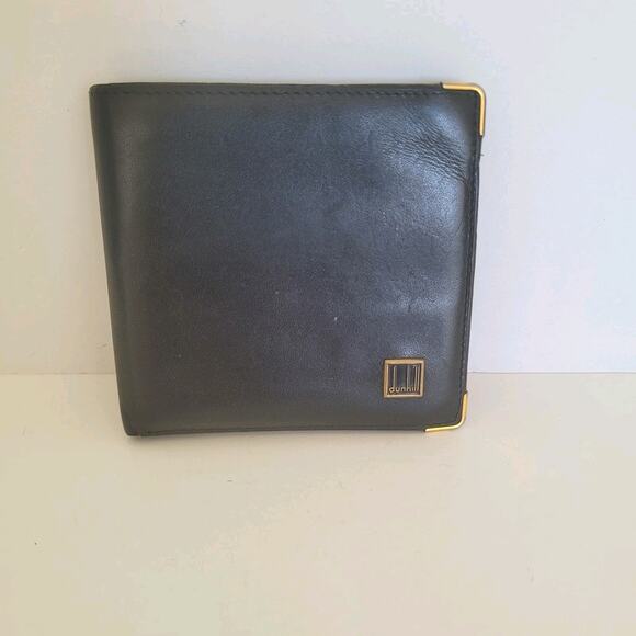 Dunhill Designer Mens Wallet Black Bifold Leather Folding Compact Medium Logo - Picture 1 of 10